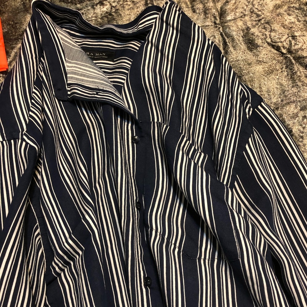 Blue and white button down